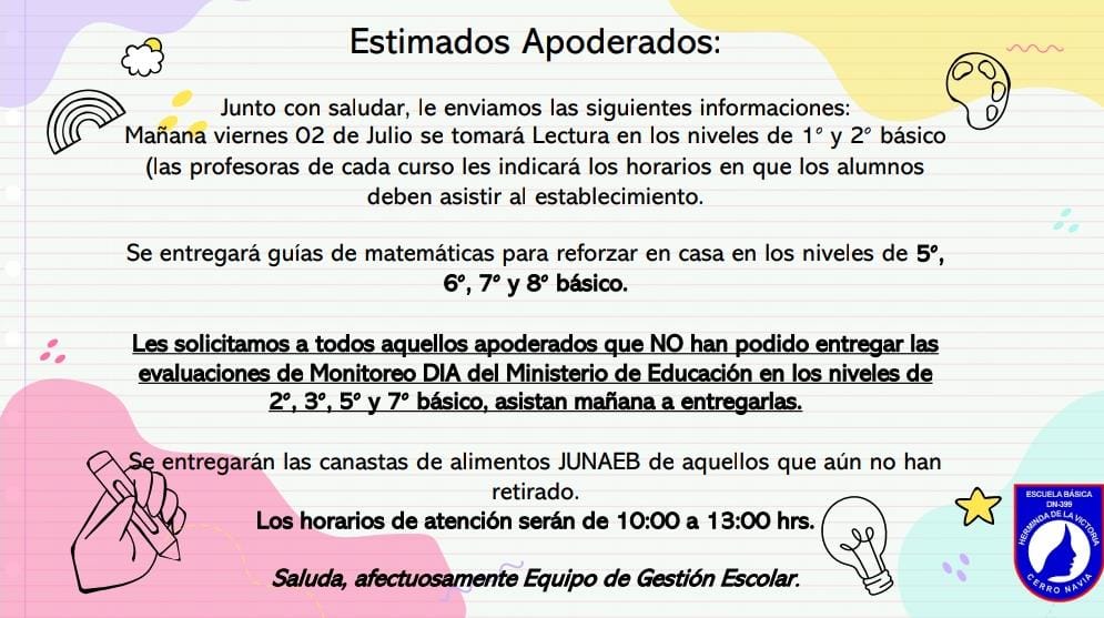 En este momento estás viendo Estimada Comunidad, les compartimos información importante.