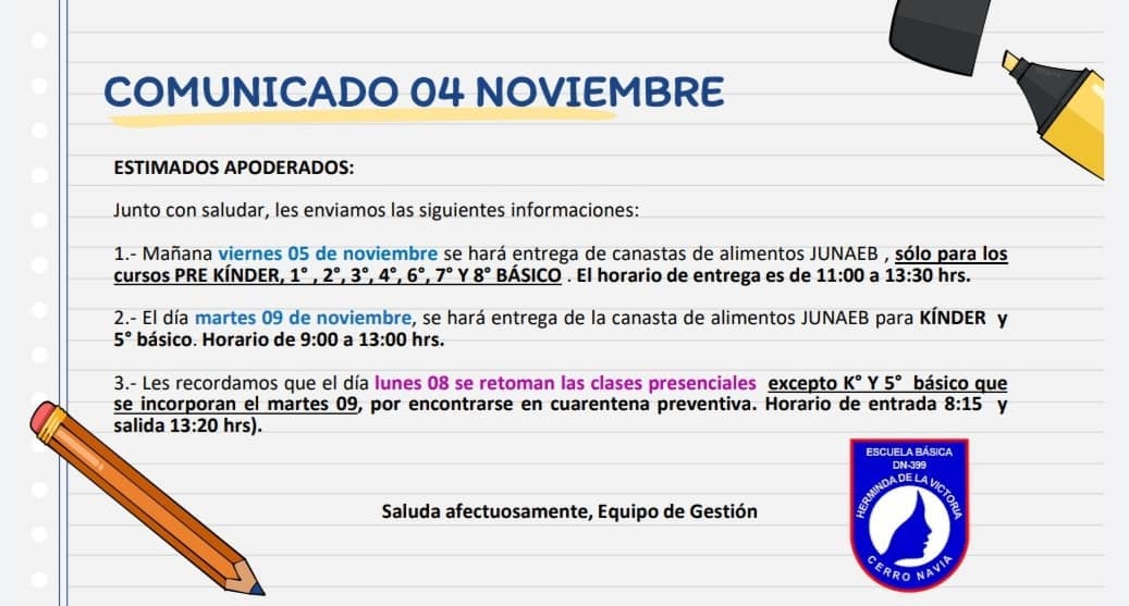 En este momento estás viendo Comunicado 4 de noviembre