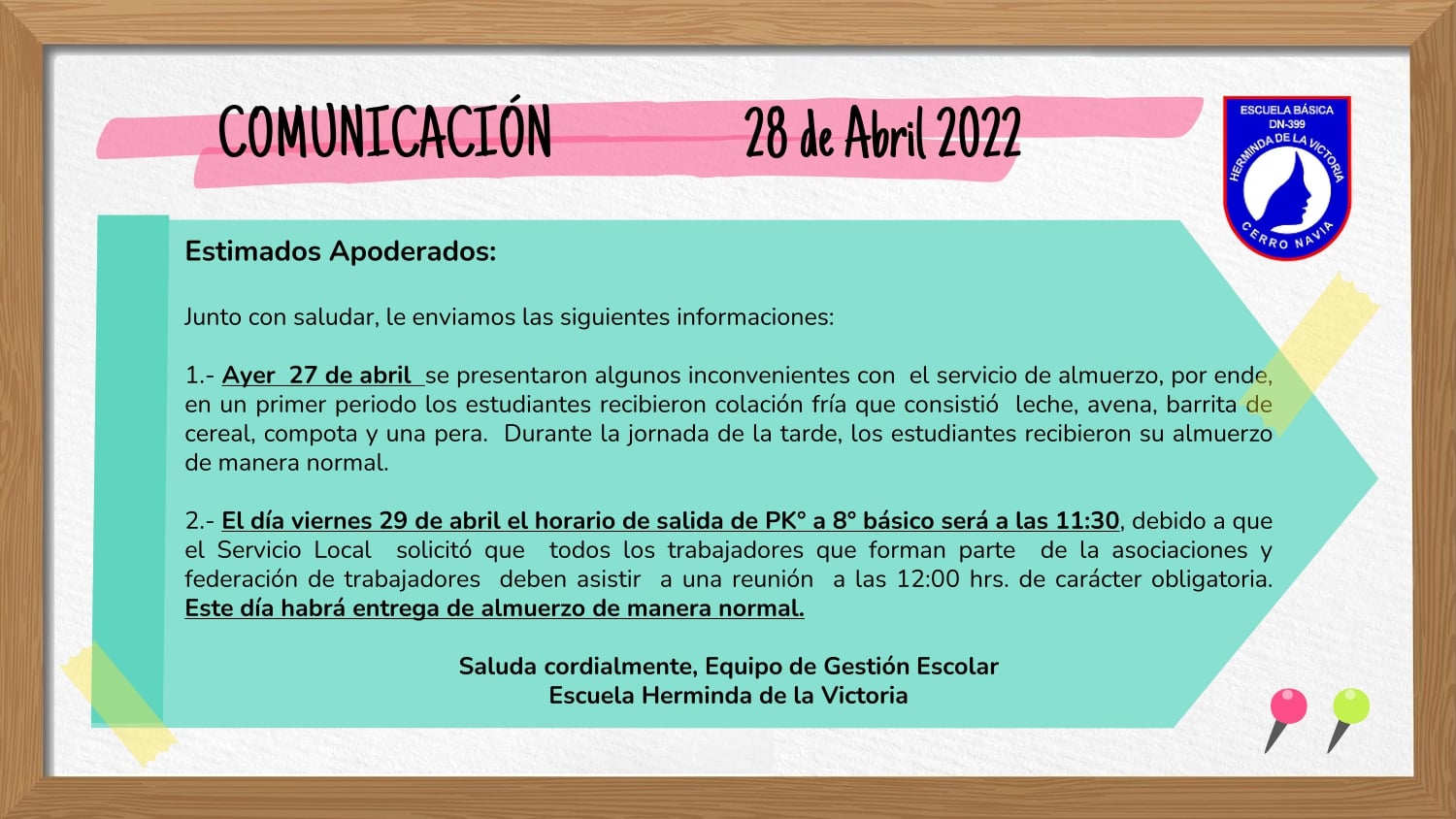 En este momento estás viendo Estimada comunidad, compartimos con ustedes esta información. Que tengan un buen día