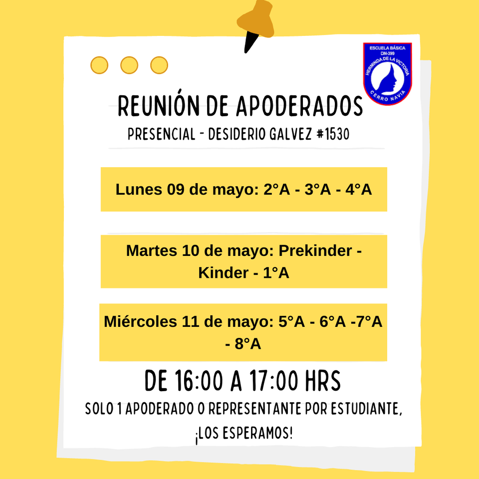 En este momento estás viendo Estimados apoderados, compartimos con ustedes el calendario de reuniones de la próxima semana.Que tengan una buena tarde 