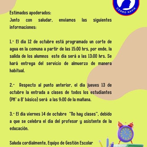 Estimada Comunidad, entregamos información importante.